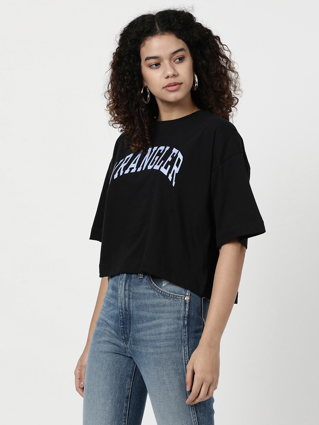 Buy Women Graphic Print Black Crew Neck Boxy Fit Tshirt