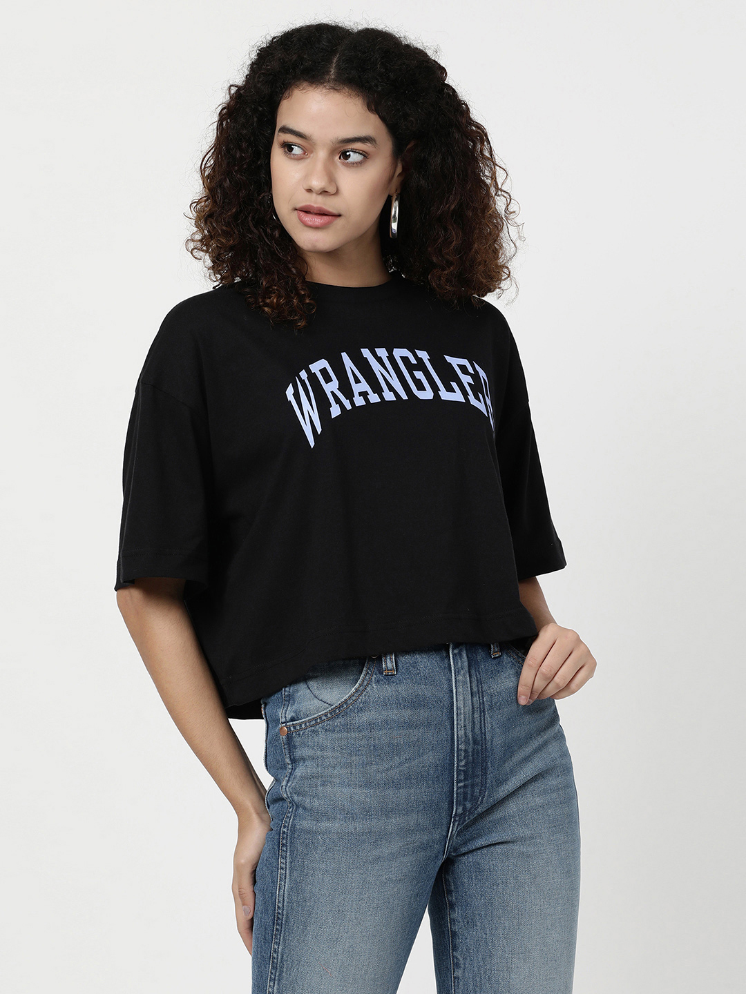 Buy Women Graphic Print Black Crew Neck Boxy Fit Tshirt | Wrangler