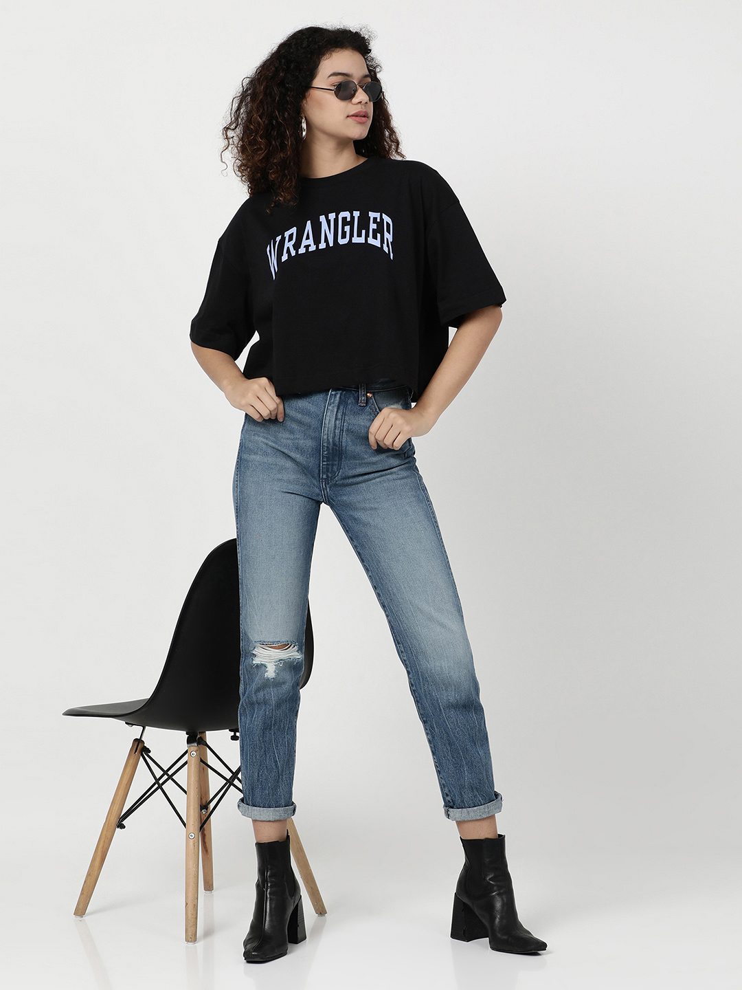 Buy Women Graphic Print Black Crew Neck Boxy Fit Tshirt