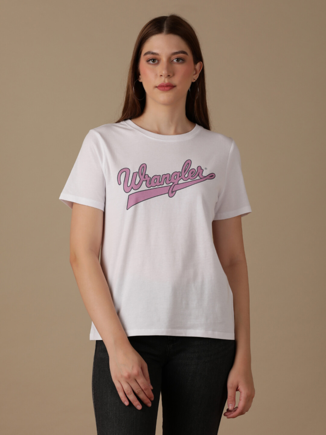 Buy Women Logo White Crew Neck Regular Fit Tshirt | Wrangler