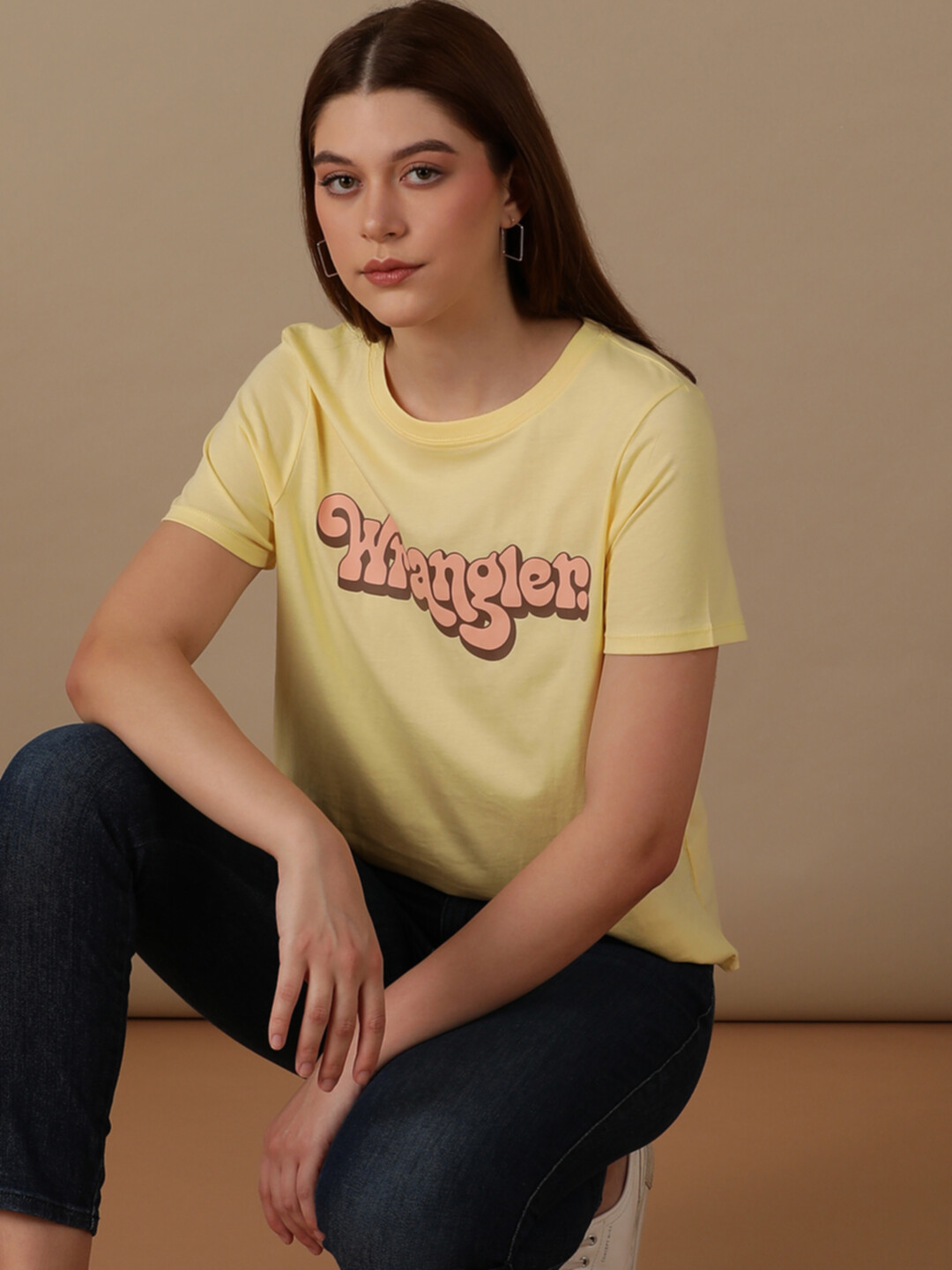 Buy Women Graphic Print Orange Crew Neck Regular Fit Tshirt