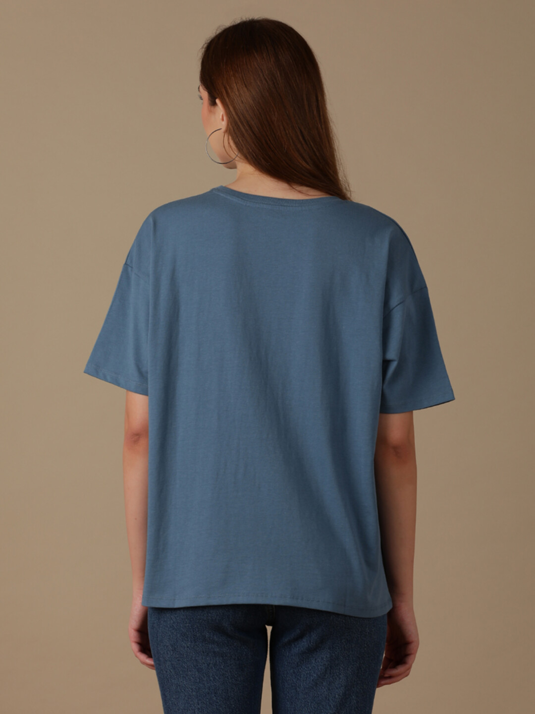 Buy Women Graphic Blue Crew Neck Girlfriend Tee Fit Tshirt
