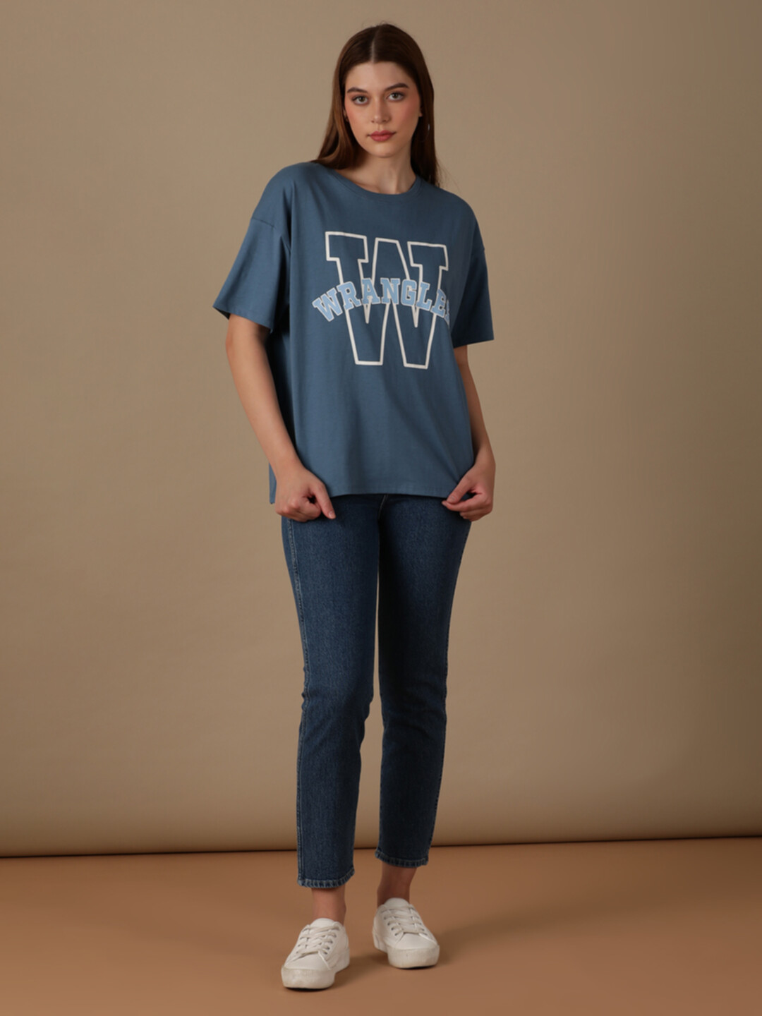 Buy Women Graphic Blue Crew Neck Girlfriend Tee Fit Tshirt