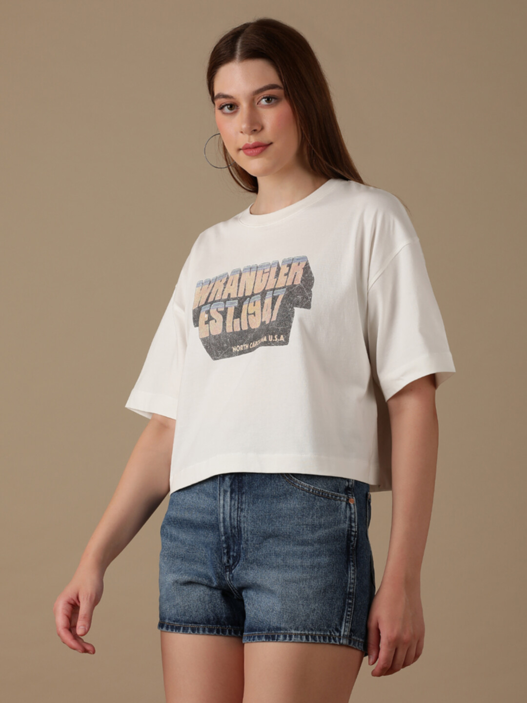 Buy Women Graphic White Crew Neck Boxy Fit Tshirt | Wrangler