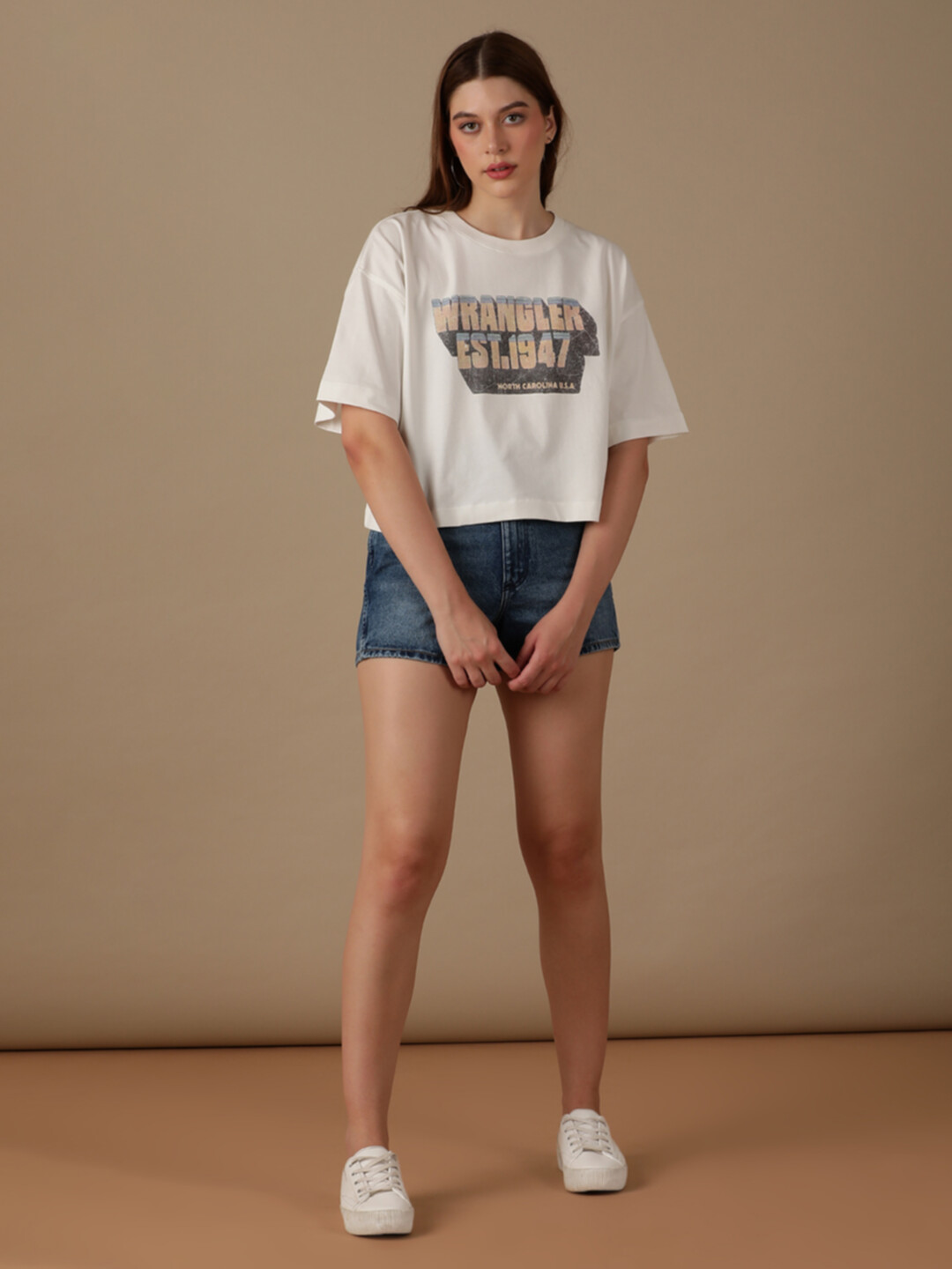 Buy Women Graphic White Crew Neck Boxy Fit Tshirt | Wrangler