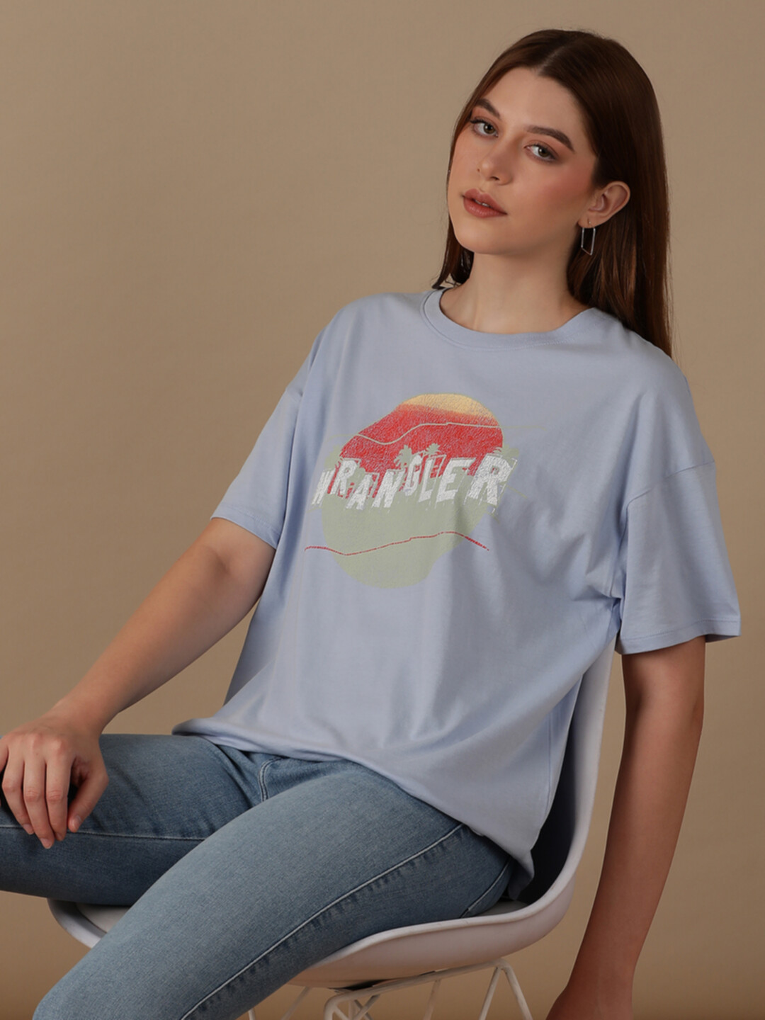 Buy Women Graphic Blue Crew Neck Girlfriend Tee Fit Tshirt