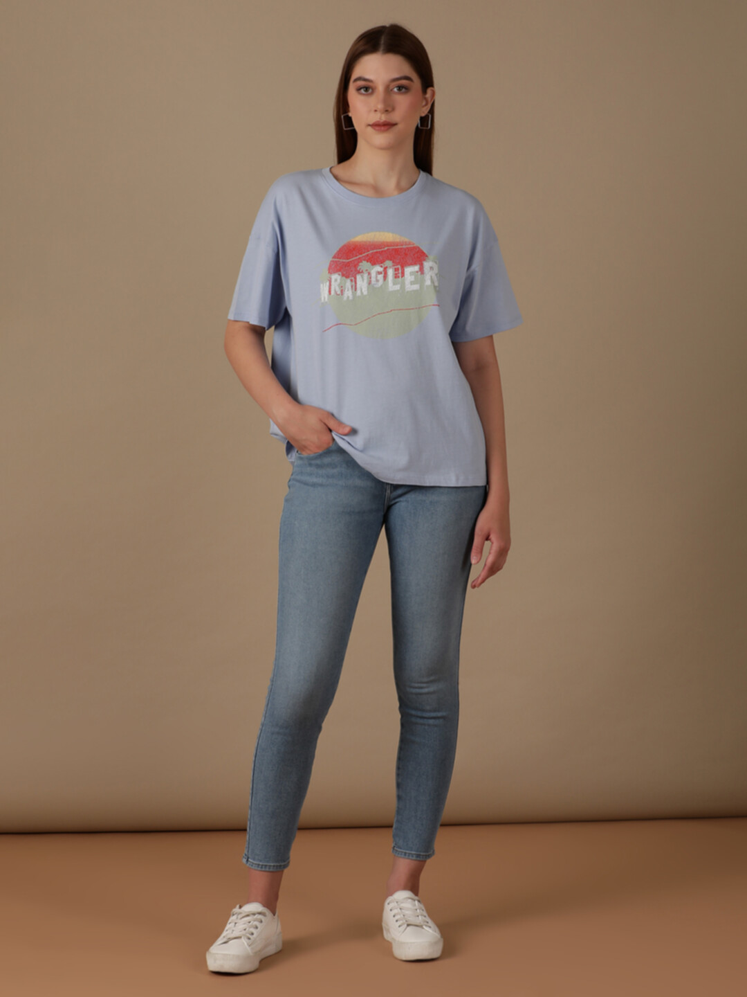 Buy Women Graphic Blue Crew Neck Girlfriend Tee Fit Tshirt