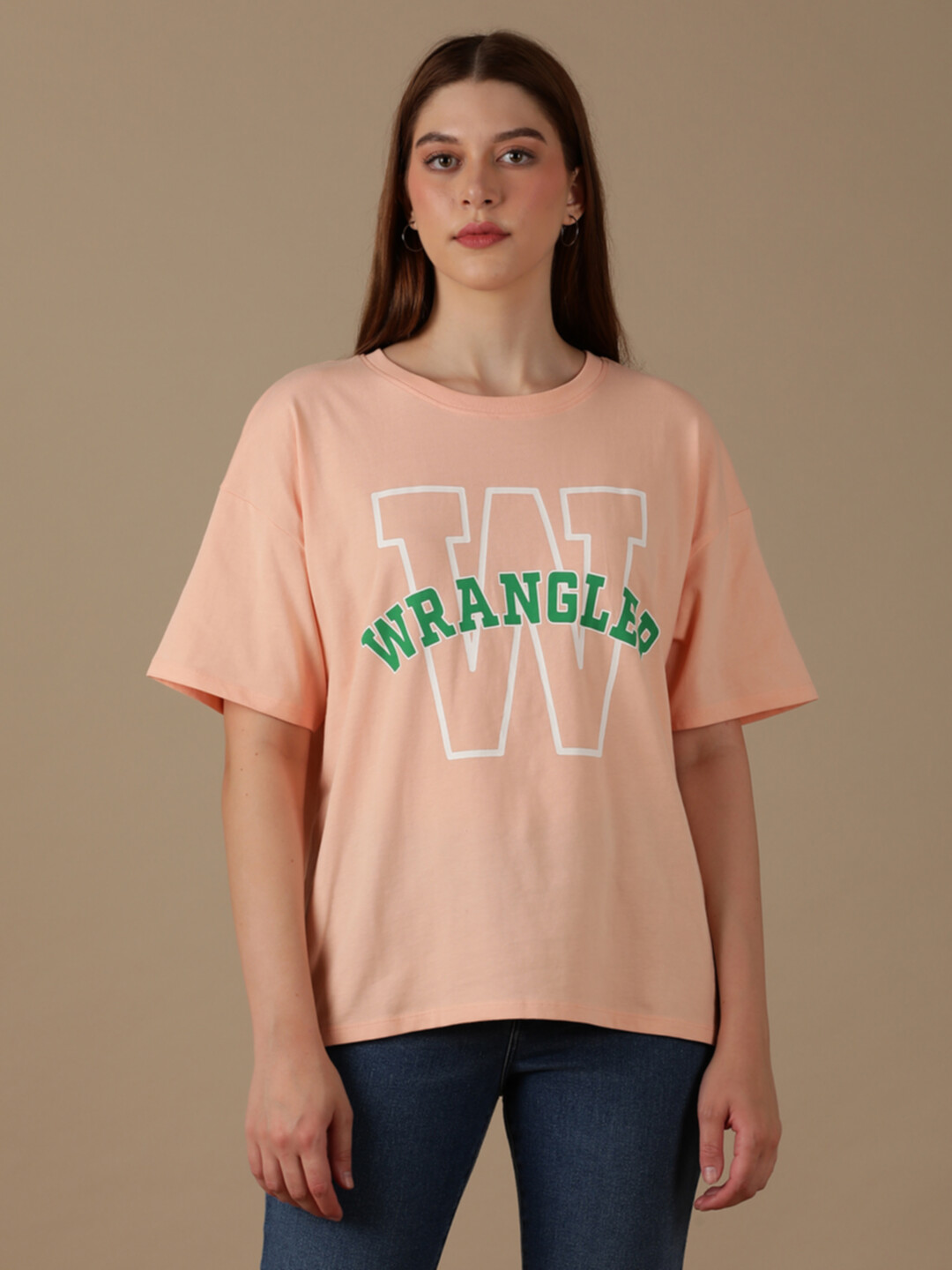 Wrangler Women's Graphic Pink Retro Crew Neck T-shirt (Girlfriend Tee) - Main Image