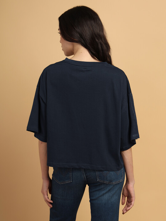 Buy Women Printed Blue Crew Neck Boxy Fit Tshirt | Wrangler Buy Women Printed Blue Crew Neck Boxy Fit Tshirt | Wrangler